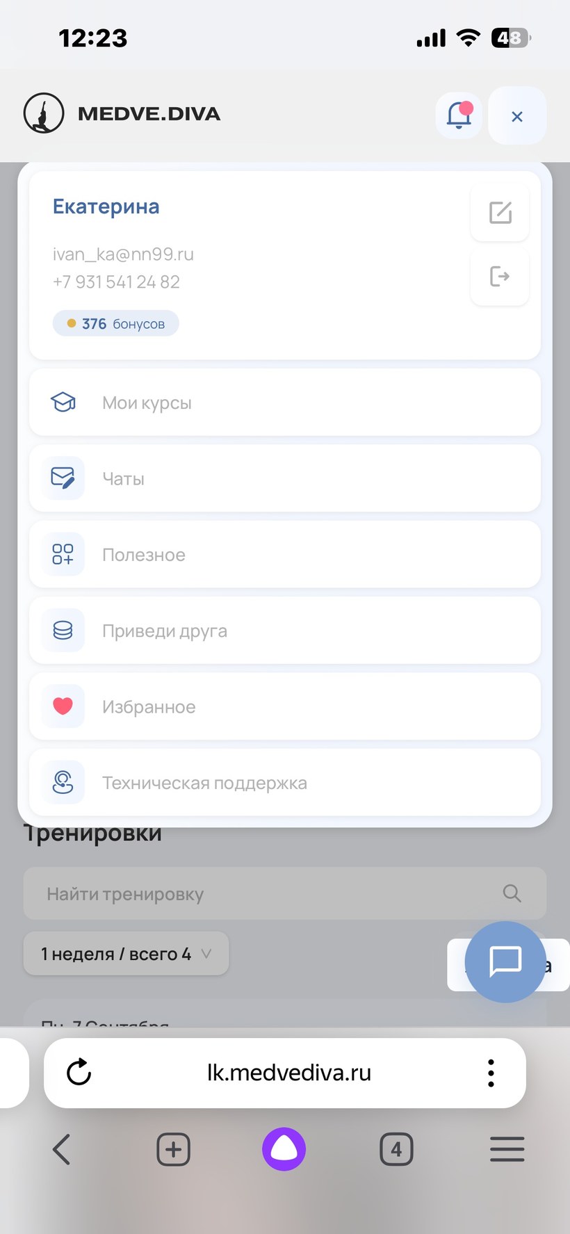 Меню в мобильной версии